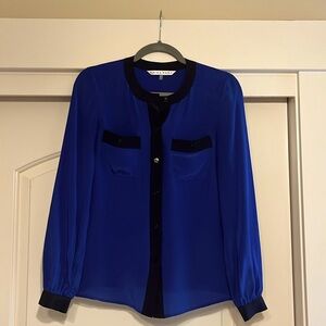Trina Turk | Navy & Black Silk Button Up Blouse (P)